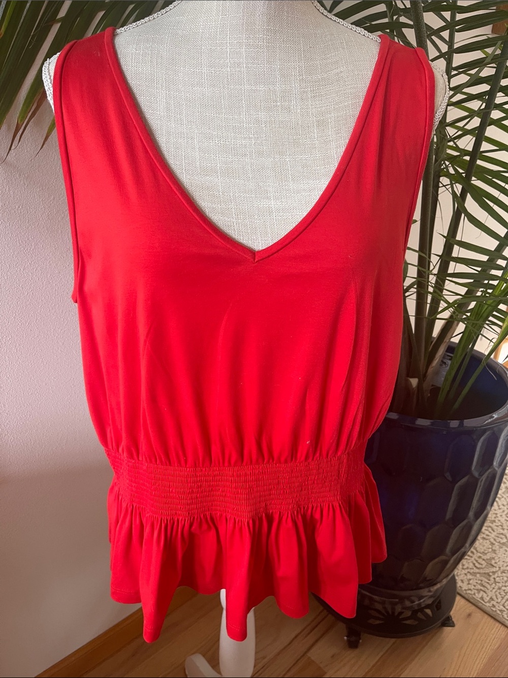 Ann Taylor Bright Red V-Neck Peplum Tank